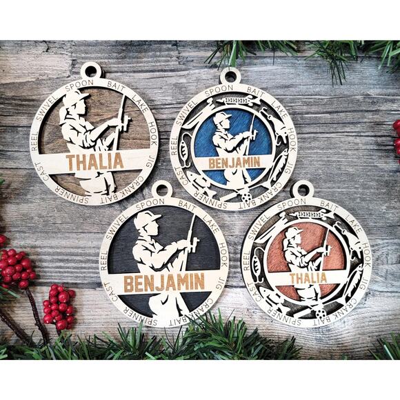 Personalized FISHING FISHERMAN Ornament Male or Female Custom Name Gift - Picture 1 of 2